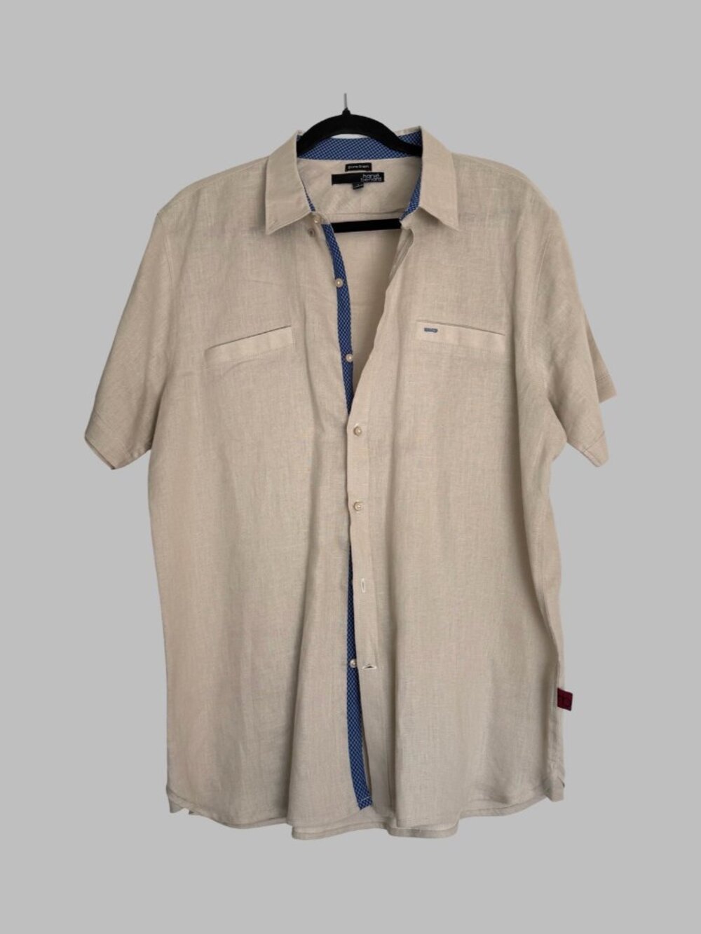 Men Linen shirt Size L Beige with blue. Harve Benard